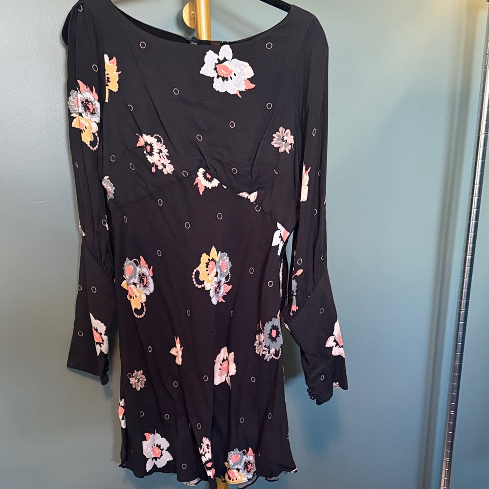 Free People Floral Black Dress with Open Sleeves